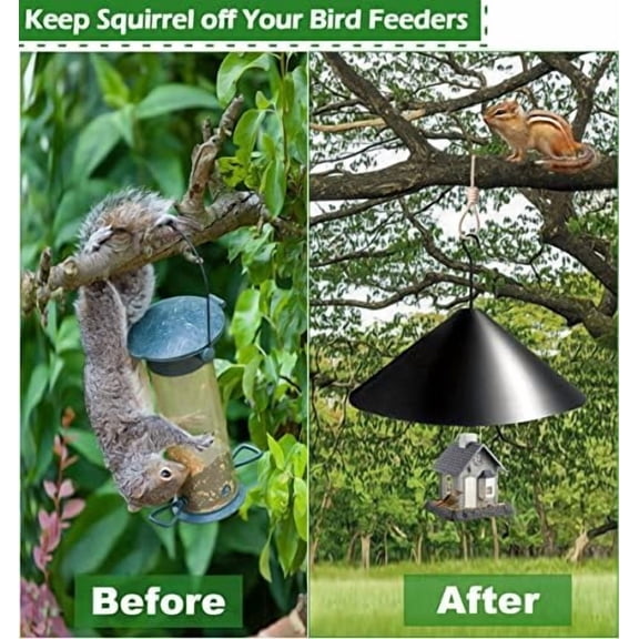 19 Inch PP Squirrel Proof Baffle for Protecting Outside Pole Bird Feeders and Bird Houses, Hang Mount Raccoon and Squirrel Guard Stopper for Shepherd Hooks - Black, 2 Pack