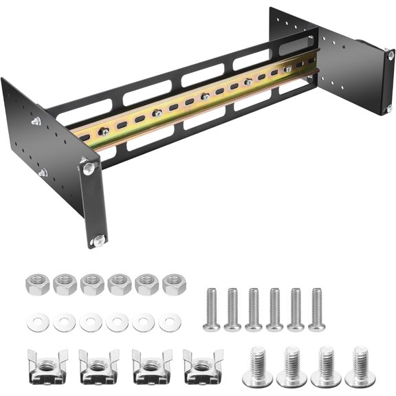 19 Inch Rack Mount DIN Rail Kit, with High Strength Metal,Depth Adjustable Rackmount Din Rail Chassis 2U Adjustable,for Media Converters, Ethernet Switch, Industrial PoE Switch & Power Supplies