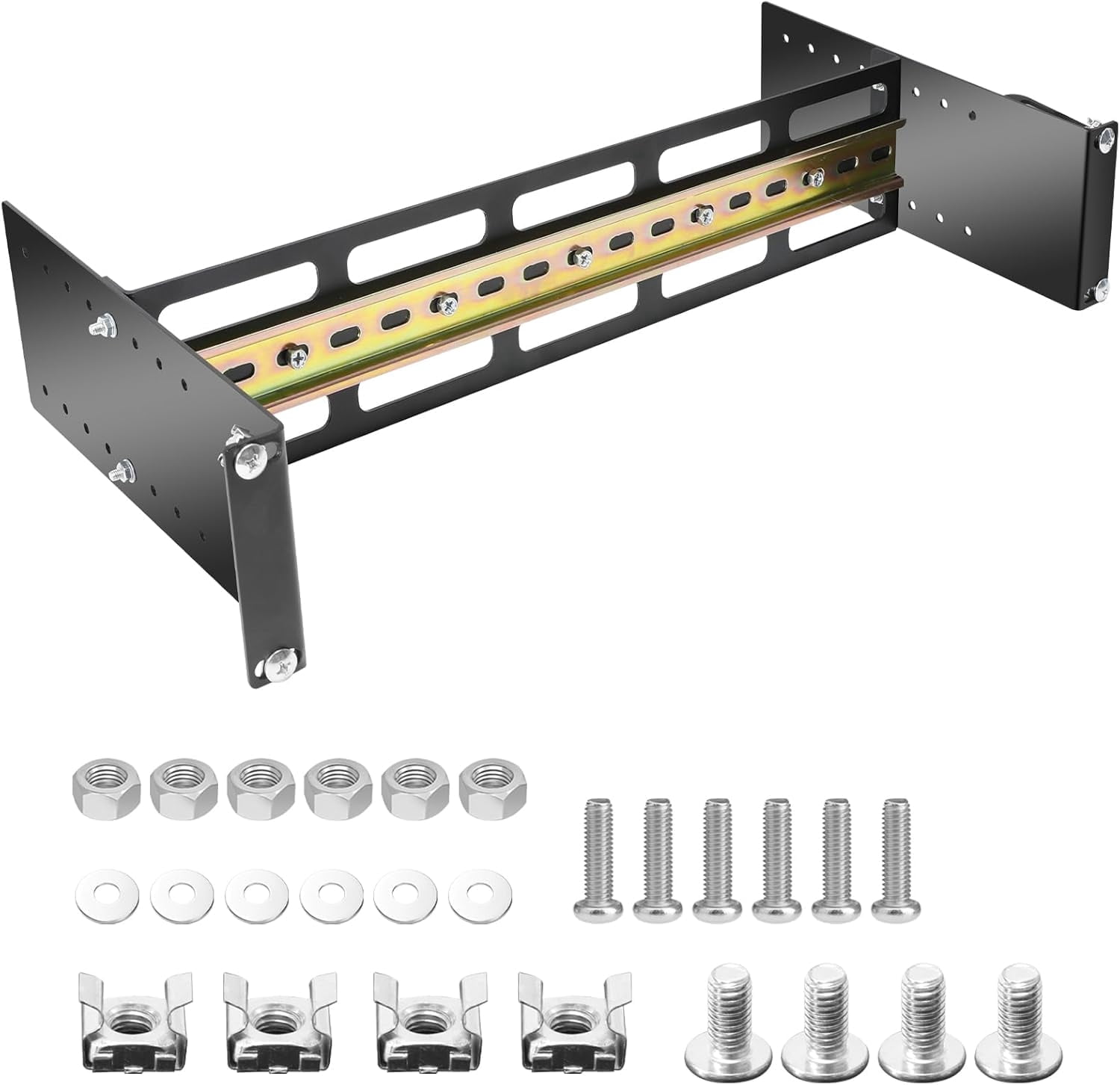 19 Inch Rack Mount DIN Rail Kit, Depth Adjustable Rackmount Din Rail | 2U Adjustable Rack Mount DIN Rail Kit with High Strength Metal