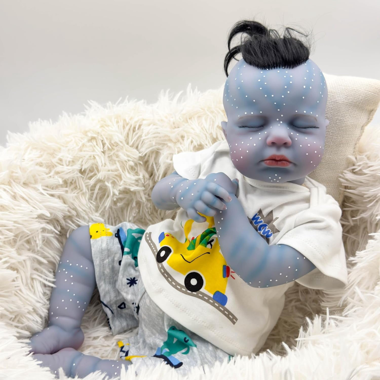 19 Inch Realistic Full Vinyl Avatar Baby Doll Soft Cloth Body Lifelike Reborn Baby Dolls Blue Skin Cute Sleeping Newborn Boy Baby Doll Toy Accessories Gift Set