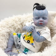 19 Inch Realistic Full Vinyl Avatar Baby Doll Soft Cloth Body Lifelike Reborn Baby Dolls Blue Skin Cute Sleeping Newborn Boy Baby Doll Toy Accessories Gift Set