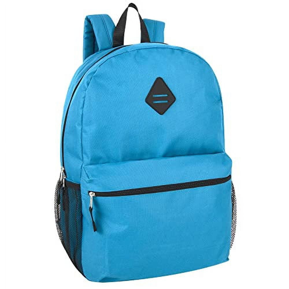19 Inch School Backpack with Mesh Side Pockets Basic Large Solid Color Backpack for Kids Men Women Travel Blue Black