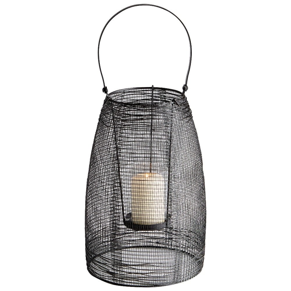 Modern Graphite Iron and Glass 19" Candle Lantern