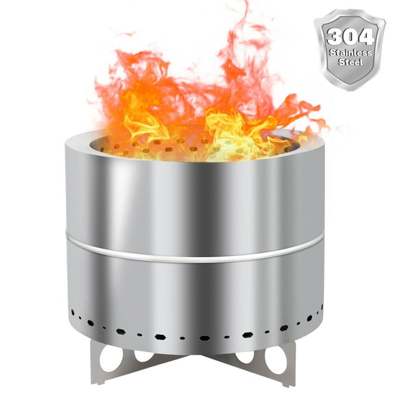 19 Inch Smokeless Fire Pit, 304 Stainless Steel Fire Pit with Carry Bag, Portable Smokeless Fire Pit with Removable Ash Pan, Wood Burning Fire Pits for Camping Backyard Patio Garden Picnic