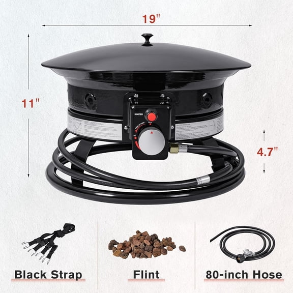 19 Inch Smokeless Propane Fire Pit 53000 BTU Portable for Outside,Backyard, RV Camping and Beach Party