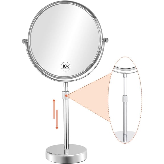 19 Inch Tall Makeup Mirror with 10X Magnification, Make up Mirror 8 Inch Double-Sided, Table Mirror with Pedestal for Shaving, Standing Mirror Height Adjustable Chrome Finish (8 Inch, 10X)