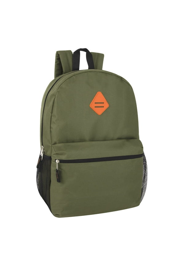 19 Inch Two Tone Color Mesh Side Pocket Backpack for Camping, Commuting and Travel in Olive Green & Orange
