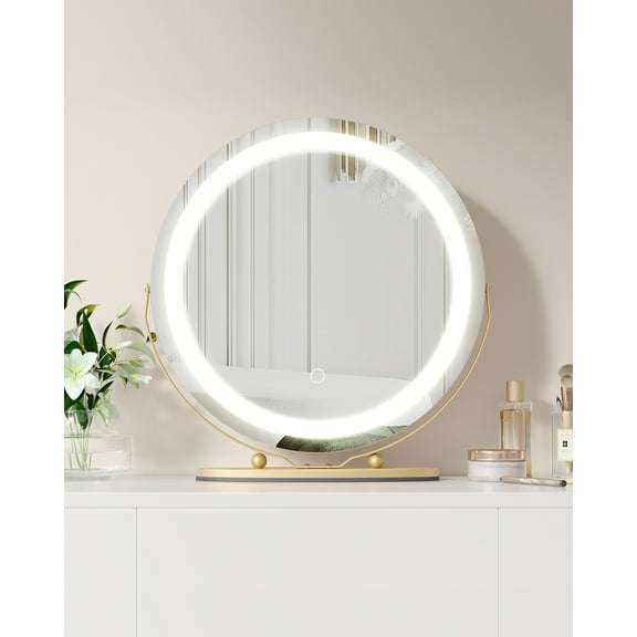 19 Inch Vanity Mirror with Lights, Round LED Vanity Mirror with Dimmable 3-Color Touch Lighting, Adjustable Brightness, 360° Swivel Feature for The Perfect Angle, Simple, Quick Installation