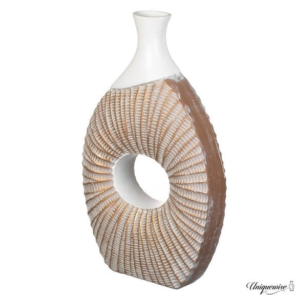 19-Inch White and Gold Farmhouse Vase - Decorative Piece for Boho Kitchen, Bedroom Table, Home Office, Living Room or Shelf Decor - Large Vase for Console, Coffee Table, and Entryway Centerpieces