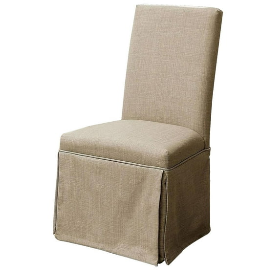 19 Inch Wood and Fabric Corner Chair with Skirted Panel, Beige