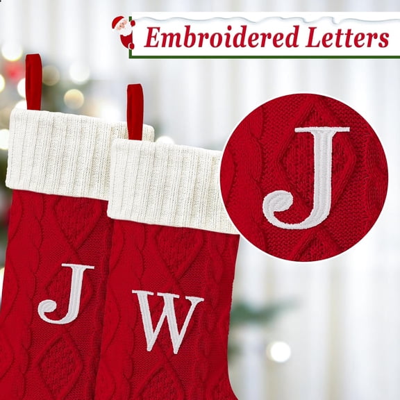 19 Inches Knitted Christmas Stockings with Initials, Large  Custom Monogram Christmas Stockings with Letter, Personalized Xmas Decoration for Holiday Family Party 1Pack