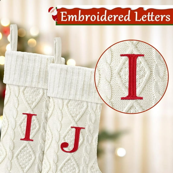 19 Inches Knitted Christmas Stockings with Initials, Large Custom Monogram Christmas Stockings with Letter, Personalized Xmas Decoration for Holiday Family Party 1Pack