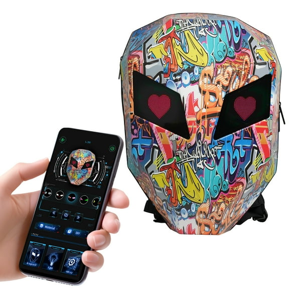 19" LED Backpack, Animated Digital Motorcycle Backpack with Programmable Moving Eyes, DIY Graffiti, Perfect Tech Gear