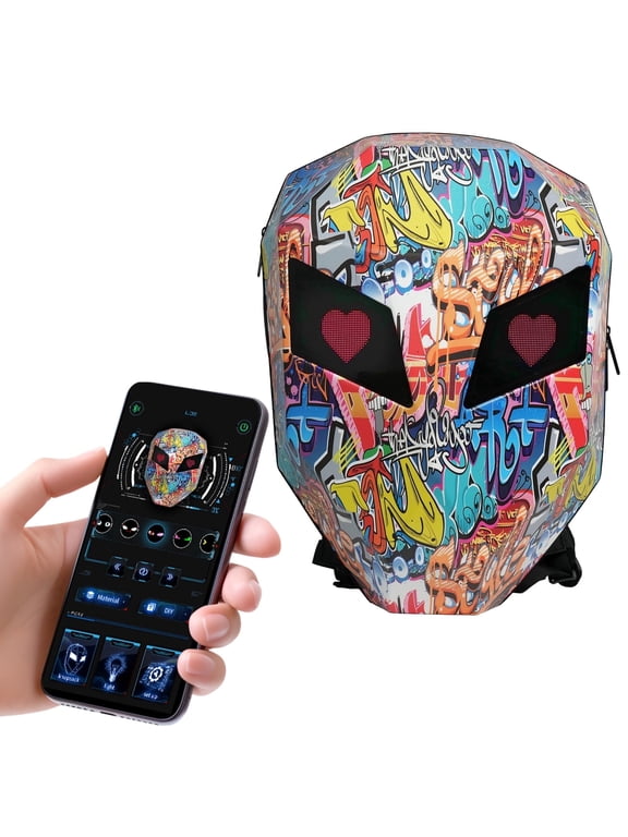 19" LED Backpack, Animated Digital Motorcycle Backpack with Programmable Moving Eyes, DIY Graffiti, Perfect Tech Gear
