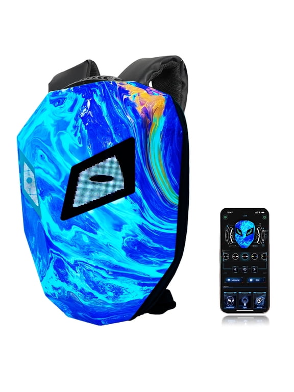 19" LED Backpack, Animated Digital Motorcycle Backpack with Programmable Moving Eyes, DIY Graffiti, Perfect Tech Gear