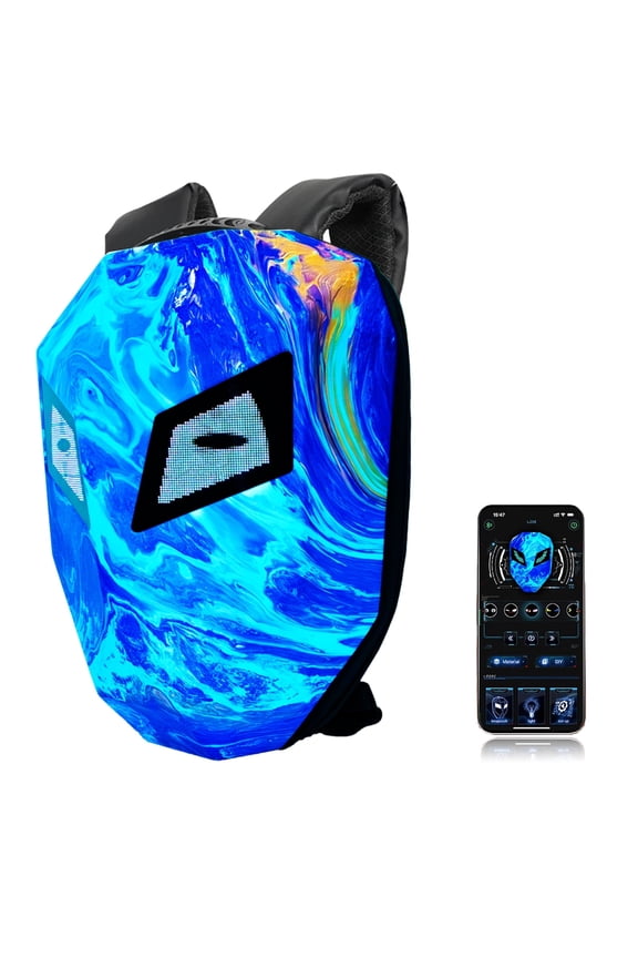 19" LED Backpack, Animated Digital Motorcycle Backpack with Programmable Moving Eyes, DIY Graffiti, Perfect Tech Gear