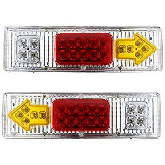 19 LED Red Amber White [CLEAR LENS] Integrated Trailer Tail Lights Bar 12V Turn Signal Running Lamp for Trailer Box Truck Left and Right (2 Pack)