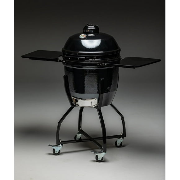 19 Large Kamado Gourmet; Ceramic Grill & Smoker Black Pepper Includes Cart, Side Shelves, and Forge Fire Chamber