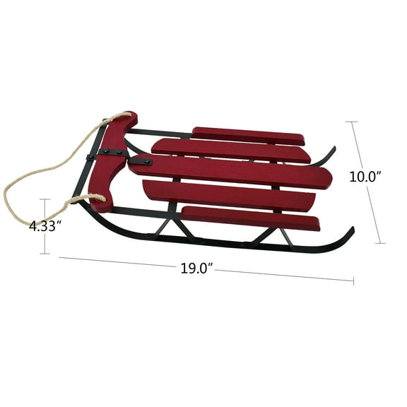 19" Length Large Wood Decorative Sleigh Metal Christmas Decoration Vintage Santa Sleds, Rustic Hanging Ornament Burgundy Sled with Natural Jute Rope, Indoor Outdoor Holiday Decor for Farmhouse