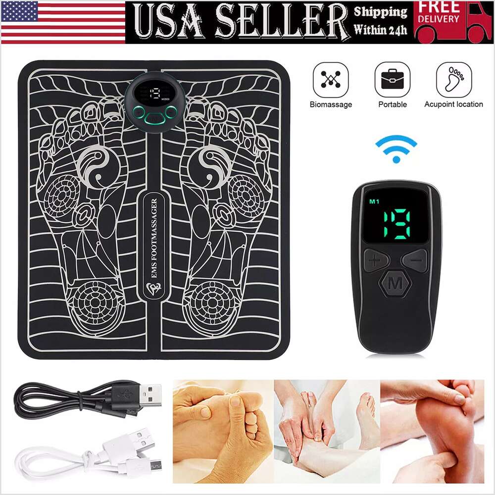19 Level LCD Electric Foot Massager Pad Blood Circulation Muscle Stimulator USB