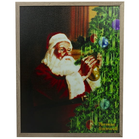 19" Lighted Norman Rockwell 'Santa Trimming Tree' Christmas Wall Art