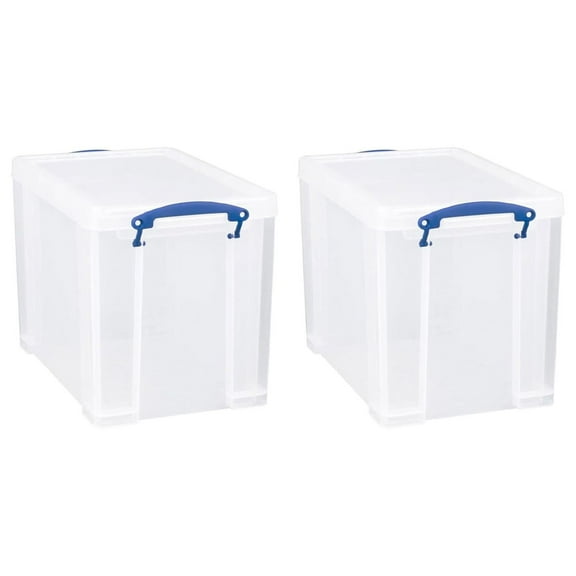 19 Liter Plastic Stackable Storage Container w/Snap Lid & Built-In Clip Lock Handles for Home & Office Organization, Clear (2 Pack)