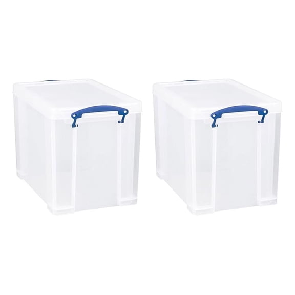 19 Liter Plastic Stackable Storage Container w/Snap Lid & Built-In Clip Lock Handles for Home & Office Organization, Clear (2 Pack)