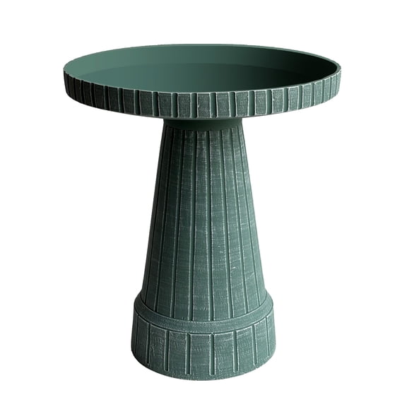 19" Modern Ribbed Fiber Clay Birdbath, Jade Green Outdoor Bird Bath with 1-Gallon Basin & Fillable Base