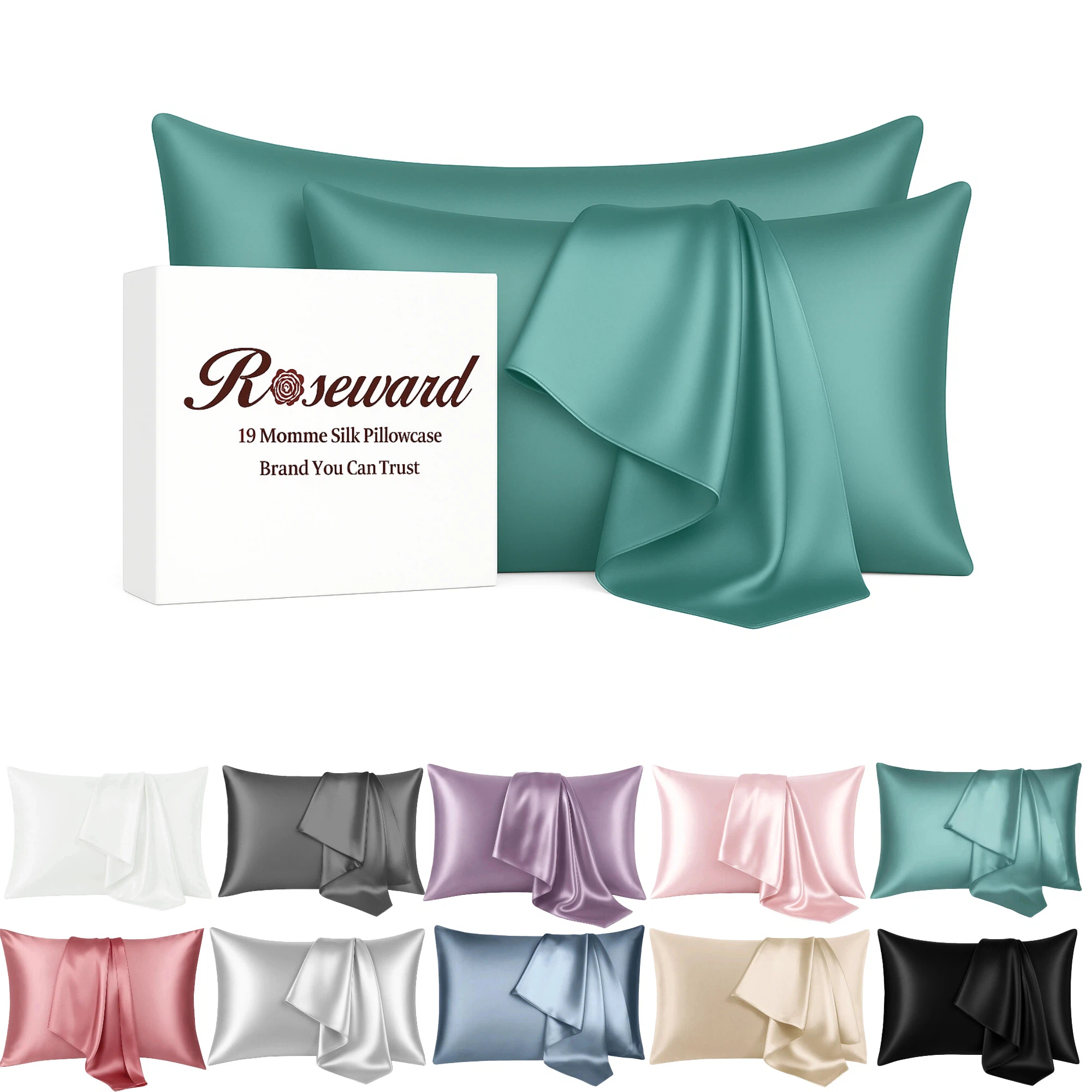 19 Momme Mulberry Silk Pillow Cases for Hair and Skin Made in USA- White Silk Pillowcase-16A Grade Real Silk, Anti Acne Pillowcase, Zipper Closure, Anti Wrinkle, Anti Aging