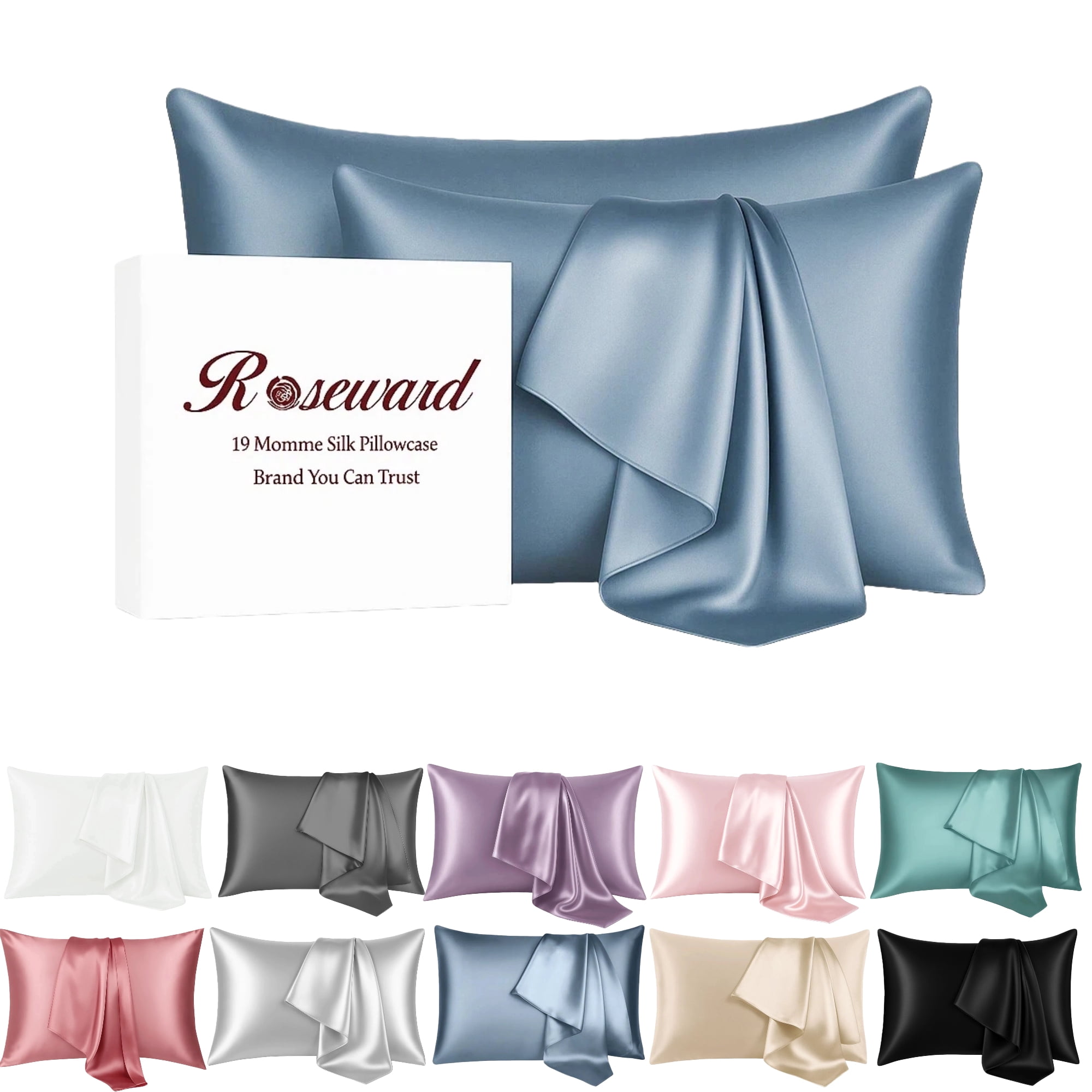 19 Momme Mulberry Silk Pillow Cases for Hair and Skin Made in USA- White Silk Pillowcase-16A Grade Real Silk, Anti Acne Pillowcase, Zipper Closure, Anti Wrinkle, Anti Aging