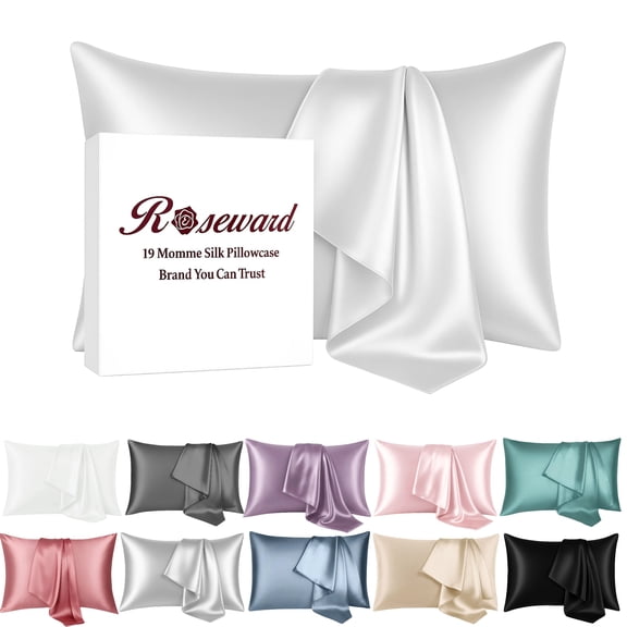 19 Momme Mulberry Silk Pillow Cases for Hair and Skin Made in USA- White Silk Pillowcase-16A Grade Real Silk, Anti Acne Pillowcase, Zipper Closure, Anti Wrinkle, Anti Aging