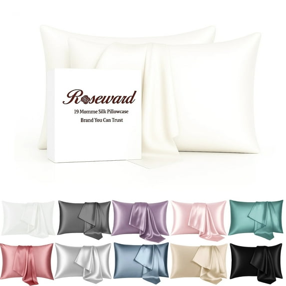 19 Momme Mulberry Silk Pillow Cases for Hair and Skin Made in USA- White Silk Pillowcase-16A Grade Real Silk, Anti Acne Pillowcase, Zipper Closure, Anti Wrinkle, Anti Aging