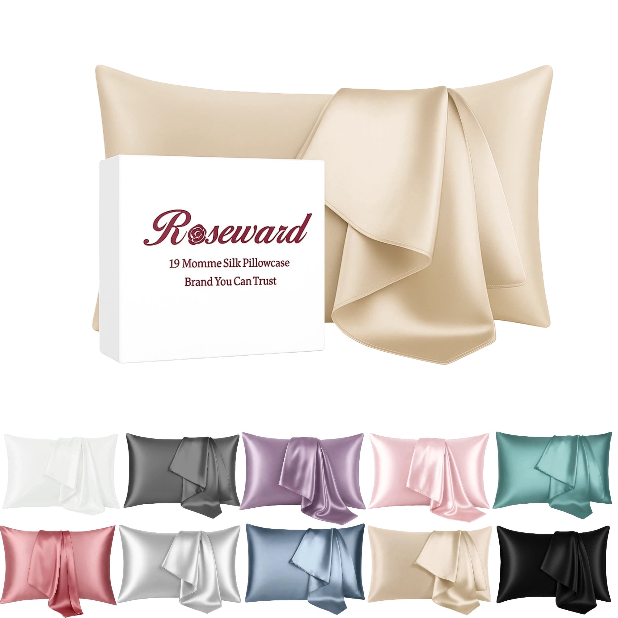 19 Momme Mulberry Silk Pillow Cases for Hair and Skin Made in USA- White Silk Pillowcase-16A Grade Real Silk, Anti Acne Pillowcase, Zipper Closure, Anti Wrinkle, Anti Aging