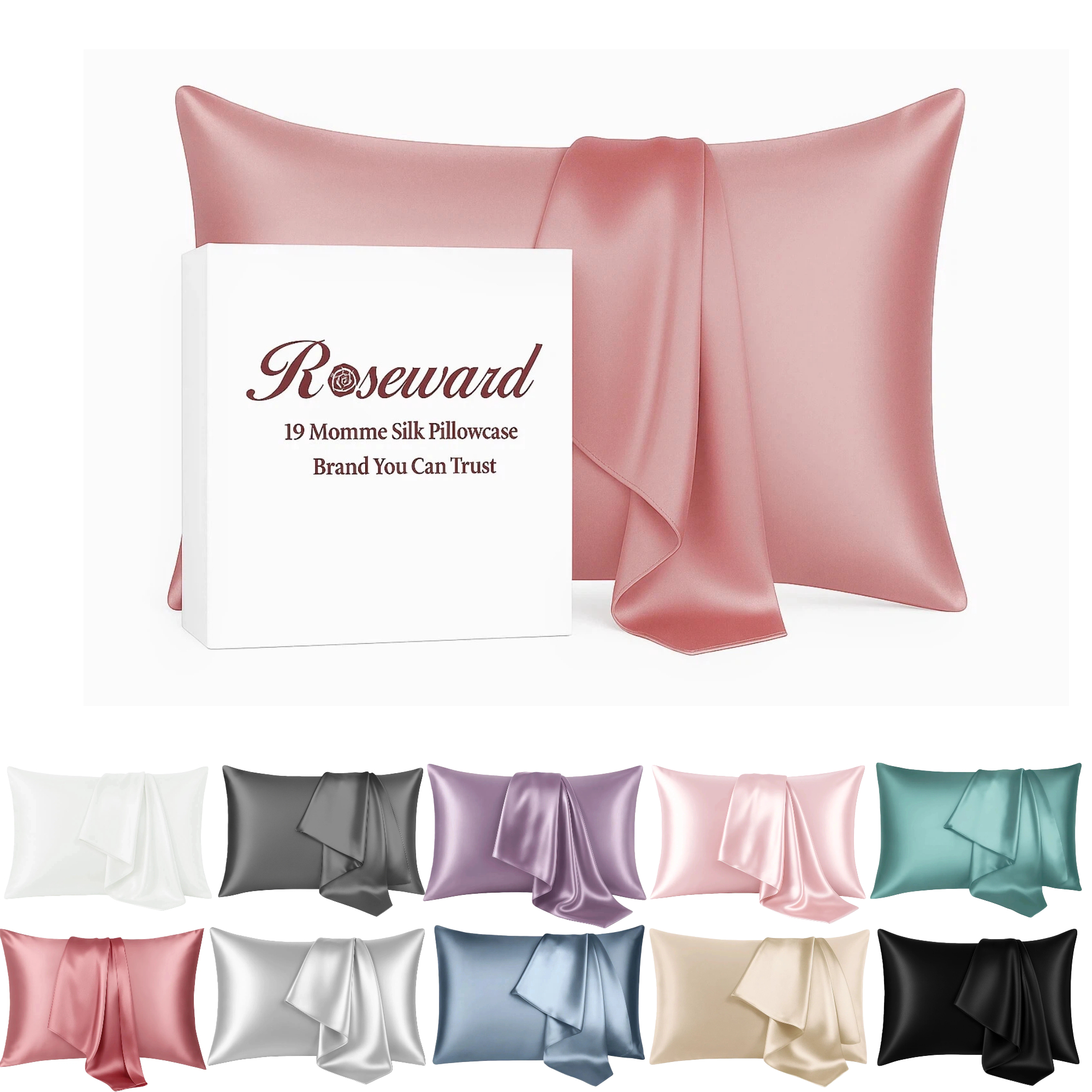 19 Momme Mulberry Silk Pillow Cases for Hair and Skin Made in USA- White Silk Pillowcase-16A Grade Real Silk, Anti Acne Pillowcase, Zipper Closure, Anti Wrinkle, Anti Aging
