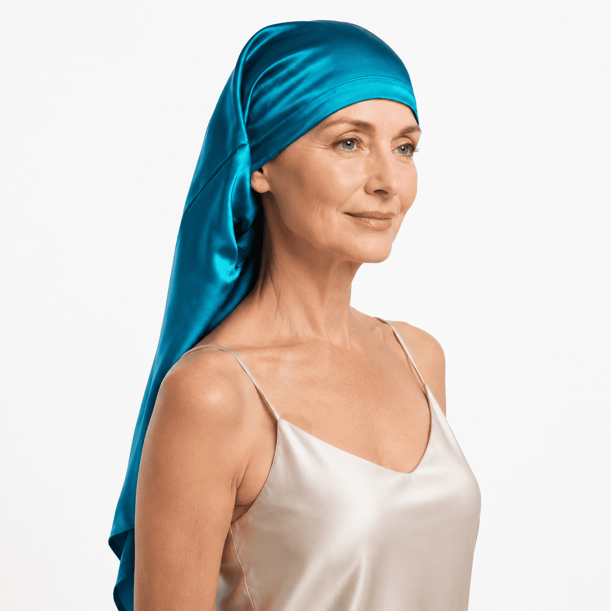 19 Momme Pure Mulberry Silk Sleep Bonnet for Curly Hair, Peacockblue ...