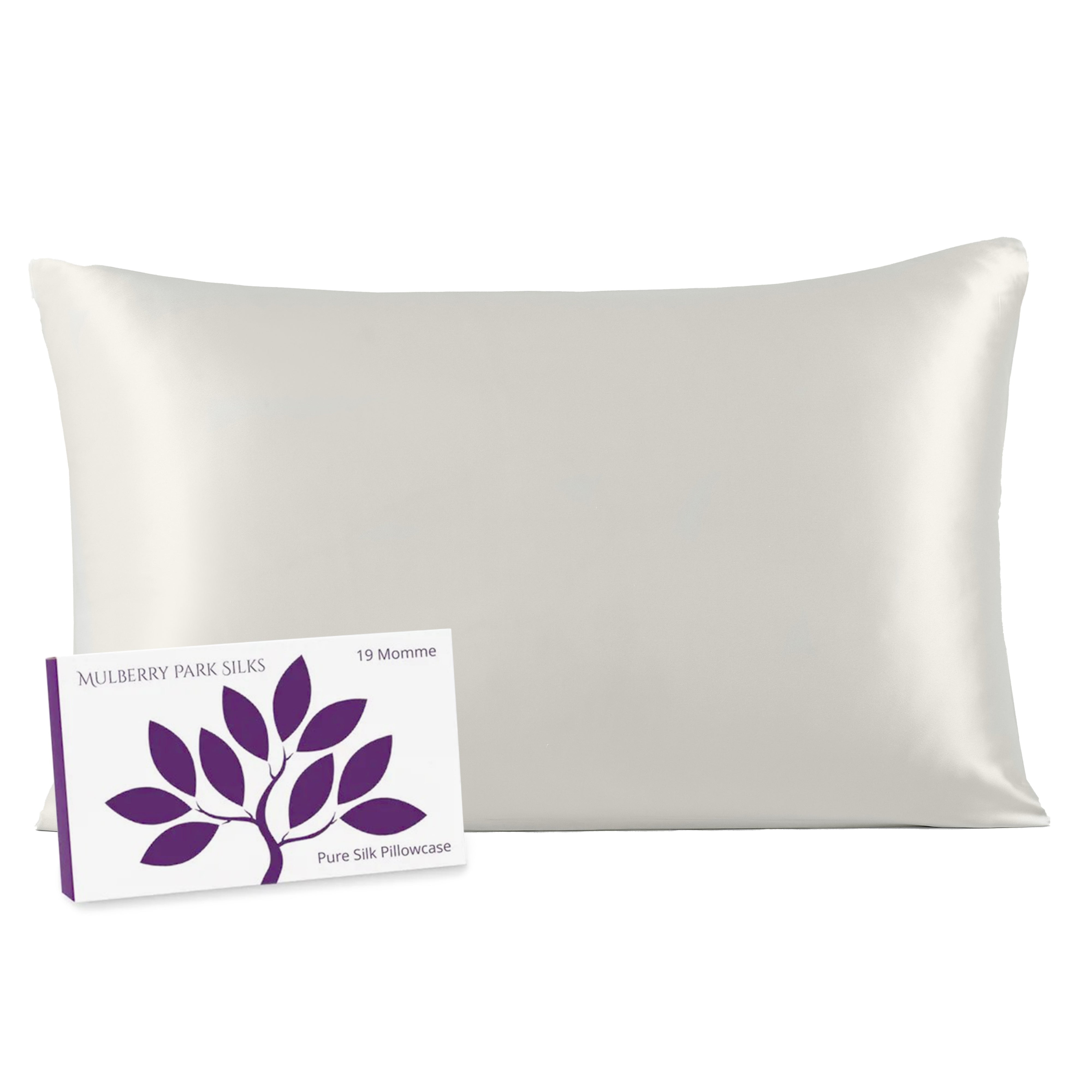 Mulberry Park 19 Momme 100% Silk Pillowcase for Hair and Skin – Standard 20" x 26", Zipper Closure, Ivory