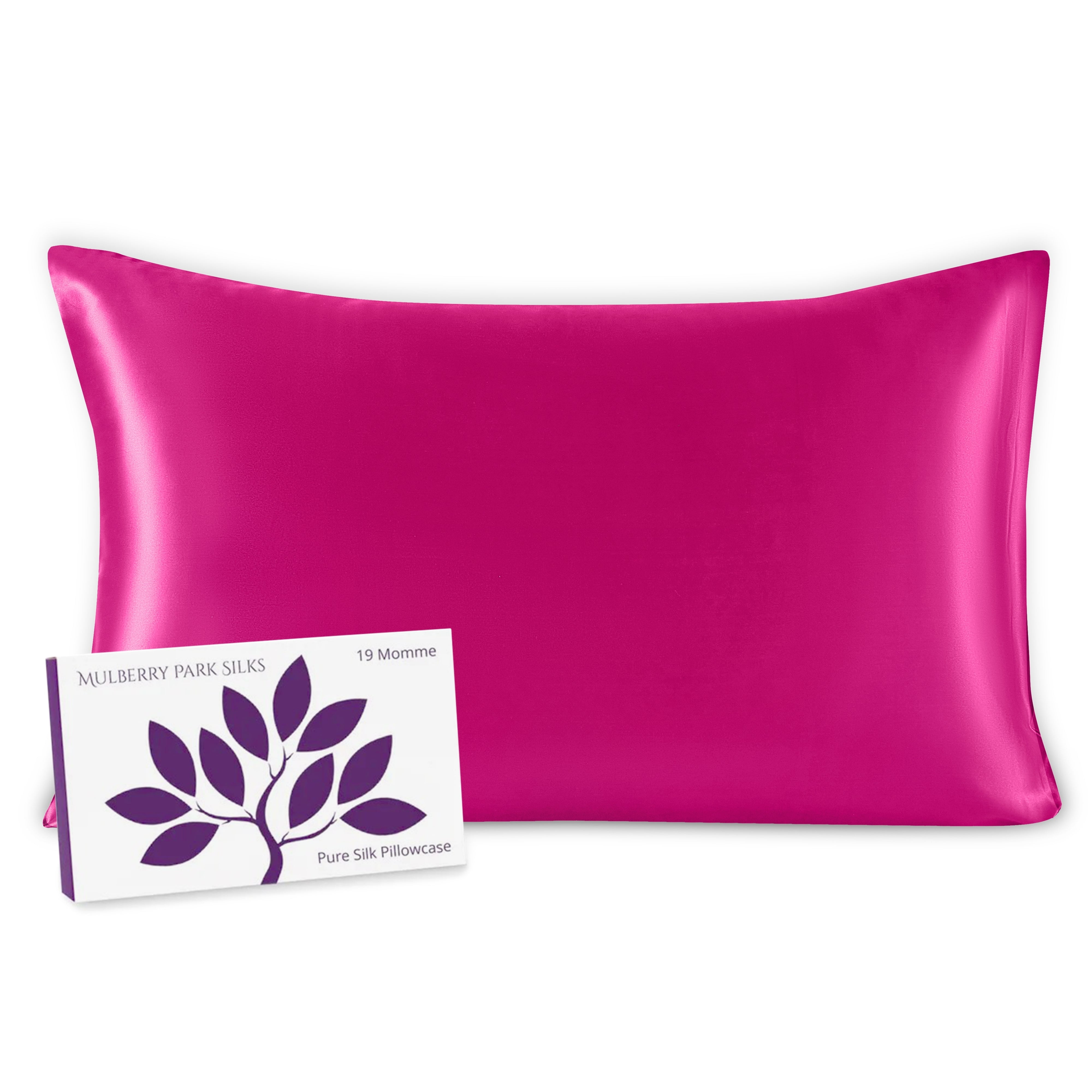 Mulberry Park 19 Momme 100% Silk Pillowcase for Hair and Skin – King 20" x 36", Zipper Closure, Magenta