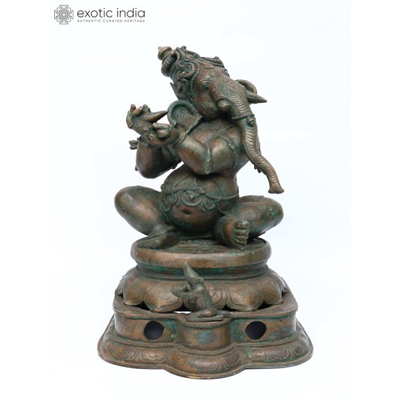 19" Musical Ganesha Enjoying Sound of The Instrument | Bronze Statue