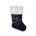 thumbnail image 1 of 19" Navy and Silver "Happy Hanukkah" Square Sequin Cuffed Embroidered Velvet Stocking, 1 of 2
