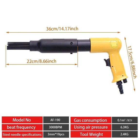 19 Needle Pneumatic Gun Rust Remover, Air Shovel Needle Rust Remover, Handheld Impact Hammer ,Easy to Use