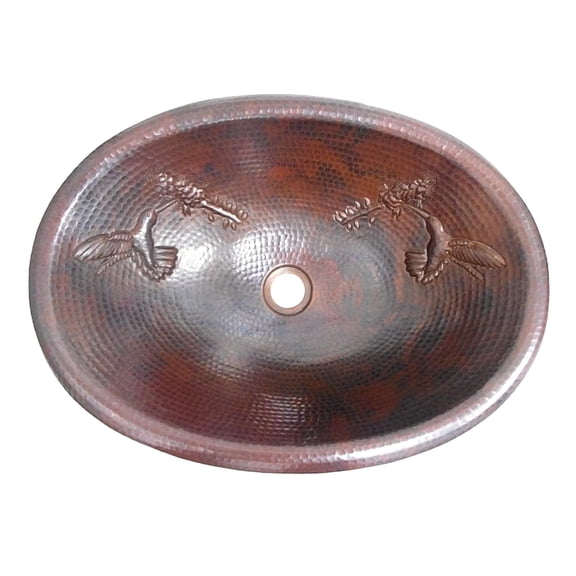 19" Oval Copper Bath Sink Humming Bird Design