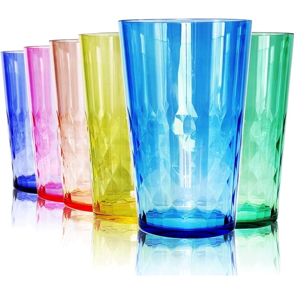 19 Oz Unbreakable Cups Vibrant Acrylic Tumblers, Shatterproof, Reusable & Dishwasher Safe, Smooth Rims, BPA-Free, Indoor & Outdoor Use, Plastic Cocktail Glasses Set of 6-19 Oz