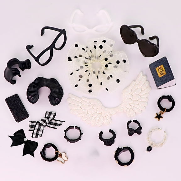 19 PCS Black Mini Accessories Set for lps Mini Pets Cat Dog Figures,Miniature Dress Collar Glasses Book Bow Accessories for Shorthair Cat Collie Great Dane and More Figures
