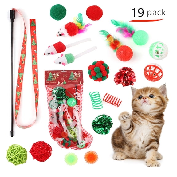 19 PCS Cat Toys for Indoor Cats, Kitten Toys with Cat Spring Toy, Rainbow Ball, Crinkle Ball, Sparkle Ball, Bell Balls, Cat Ball Toy for Indoor Cats Kittens Exercise