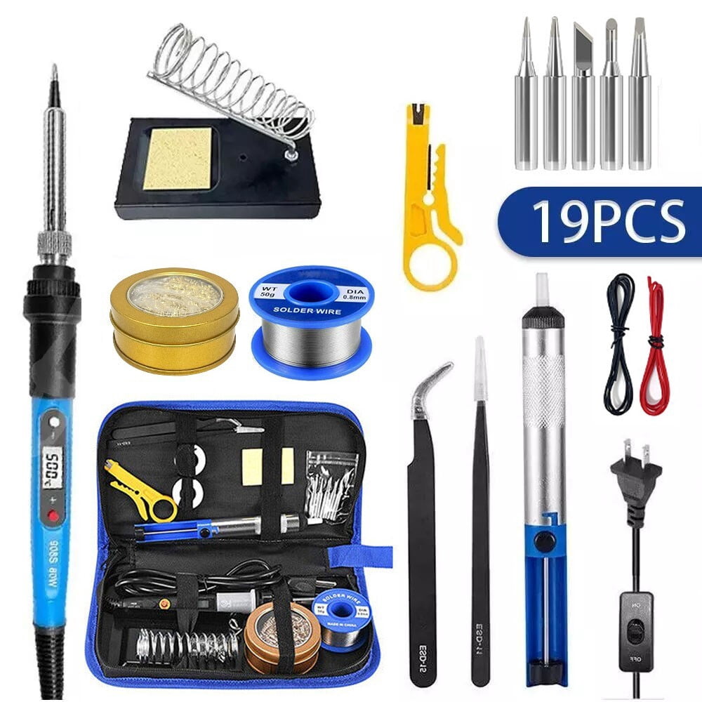 19 PCS Electric Soldering Iron Kit, 80W Adjustable Temperature Digital Display Repair Soldering Tool Electronic Circuit Board Precision Welding Small Tool Kit