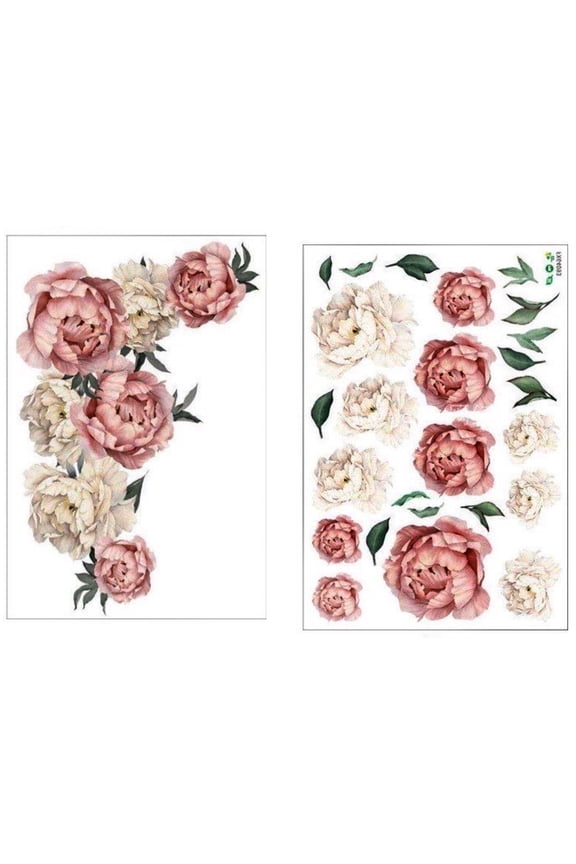 19 PCS Large and Medium Peony Rose Flowers Wall Decors Watercolor Stickers for Wall Background in Living Room Nursery Kids Bedroom Office and Work (Set of 2 Variants)