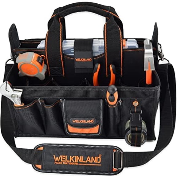 19-POCKETS Tool tote, HVAC tool bags organizer, Heavy-Duty electrician tools bag, Tool tote bag w/socket organizer tool boxes, Stay-Up maintenance tools bags$$Tools