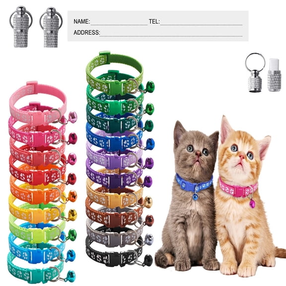 19 Pack Cat Collars with Bells, Puppy Id Collars, Adjustable 7.5-12.6 inch Breakaway Nylon Kitten Collar with Name Tag, Safety Buckle Cat Collar for Girl Cats Male Cat (19 Colors & 2 ID Tags)