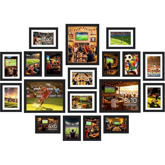 19 Pack Picture Frames Collage Wall Decor for Mounting or Tabletop Display, Photo Gallery Frame Set for Family, Multi Sizes Including 8x10, 5x7, 4x6, Black