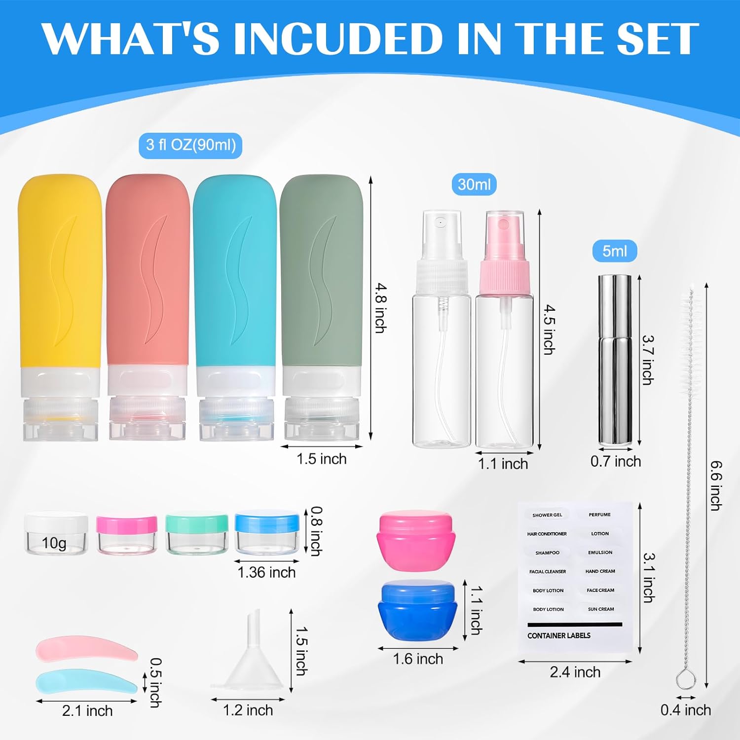 19 Pack Travel Size Toiletries Containers Refillable Perfume Bottles